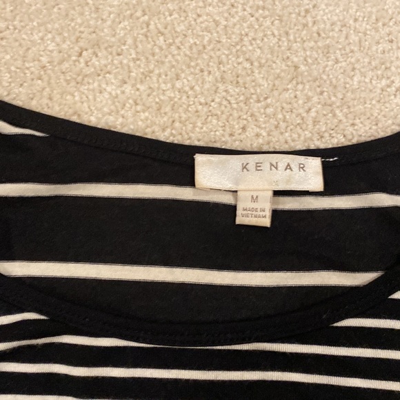 Kenar black and white stripe 3/4 sleeve high low tunic top - Picture 2 of 3